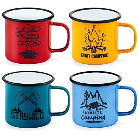 TeamFar Coffee Mug Set of 6, 12 oz Enamel Mug Black Tea Camp