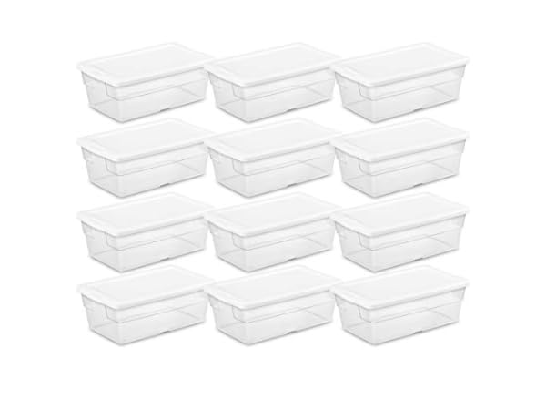  AREYZIN Plastic Storage Baskets With Lid Organizing Container  Lidded Knit Storage Organizer Bins for Shelves Drawers Desktop Closet  Playroom Classroom Office, 6 Pack