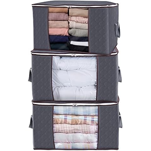 6pcs Clothes Storage Bags 90L Closet Organizer Blanket Storage 3 Layer  Fabric with Zipper Waterproof Extra Large Capacity Bedding Storage 19*19*14  inches 