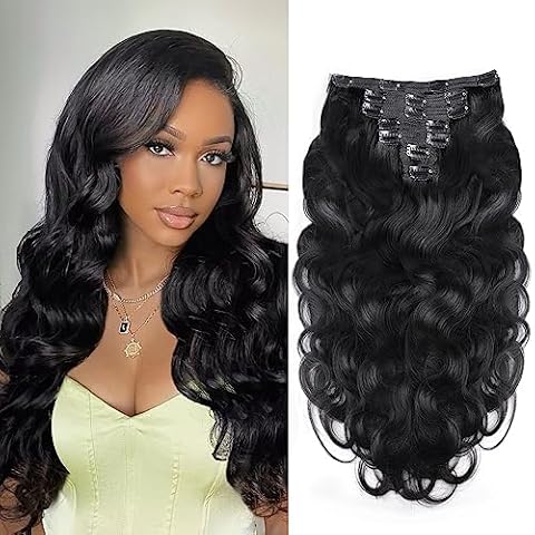 Body Wave Clip in Hair Extensions for Black Women Body Wave Human Hair Clip  in Hair Extensions Natural Black Color Full Head Brazilian Virgin