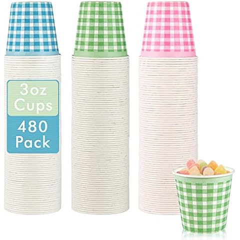 Sparkle and Bash 100 Pack Mini Disposable Paper Cups with Geometric Design for Espresso, Mouthwash, Tea, Coffee (4oz, White)