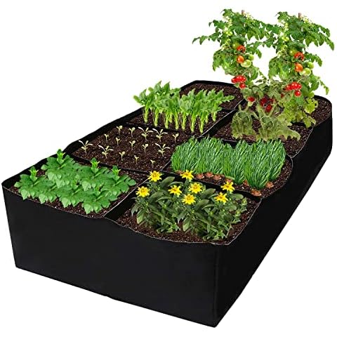 Grow Bag, Fabric Raised Garden Bed, Square Plant Grow Bags, Large Durable  Rectangular Reusable Breathe Cloth Planting Container for Vegetable, 4  Grids