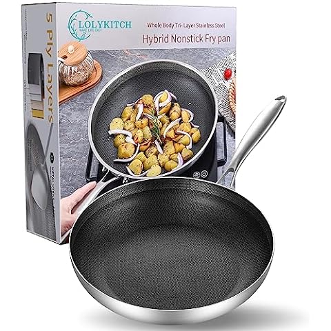 LOLYKITCH Tri-Layer Hybrid Stainless Steel 10 12-Inch Frying Pan