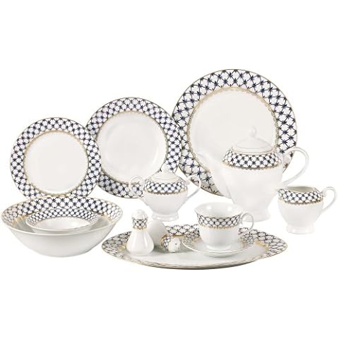 Lorren Home Trends 12 oz. Blue Floral Design Porcelain Mug (Set of 4)