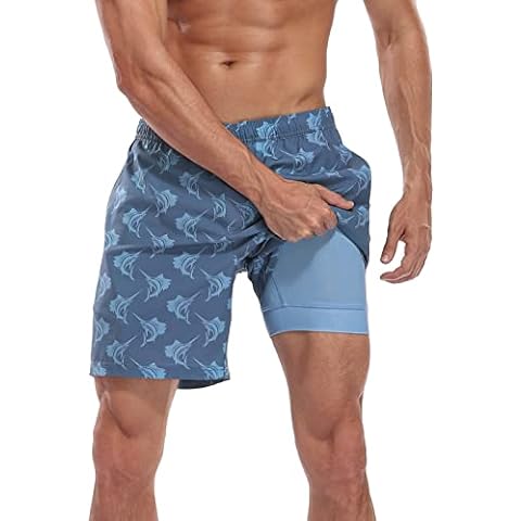 LRD Men's Swim Trunks with Compression Liner 7 Inch Inseam Quick Dry ...