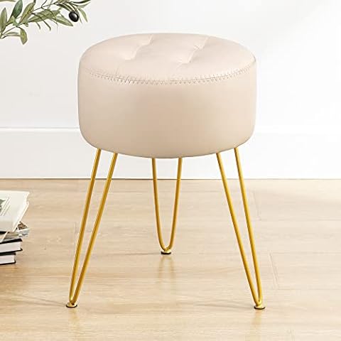 LUE BONA Small Curved Foot Stool with Handle, Beige Velvet