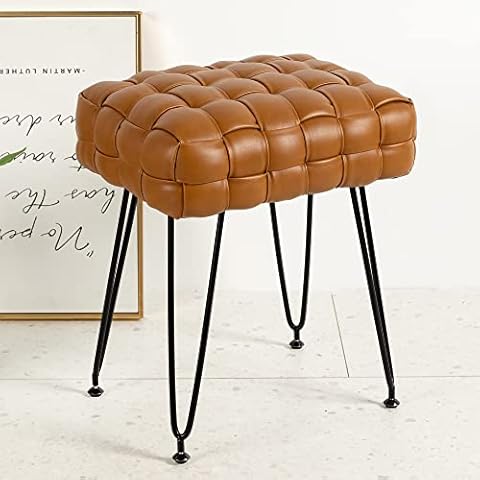 LUE BONA Small Rectangular Black Leather Foot Stool, Short Padded