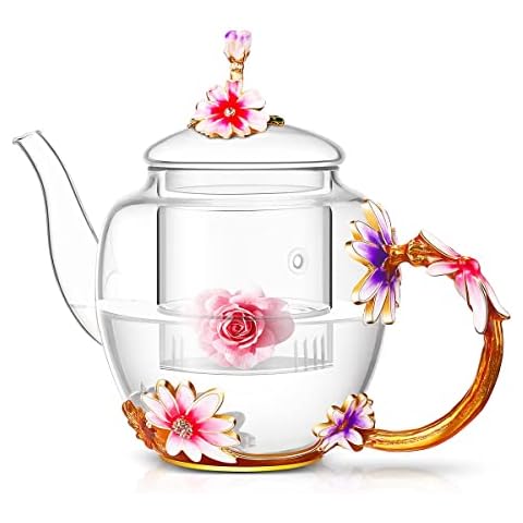  Saihisday 2.5L White Flowered Tea Kettle with Ceramic Handle,  Floral Ceramic Enamel Teapot for Stovetop, No Whistle: Home & Kitchen