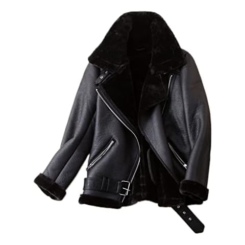 LY VAREY LIN Women Faux Leather Cropped Jacket Zipper Buckle Belted  Distressed Biker Coat at  Women's Coats Shop
