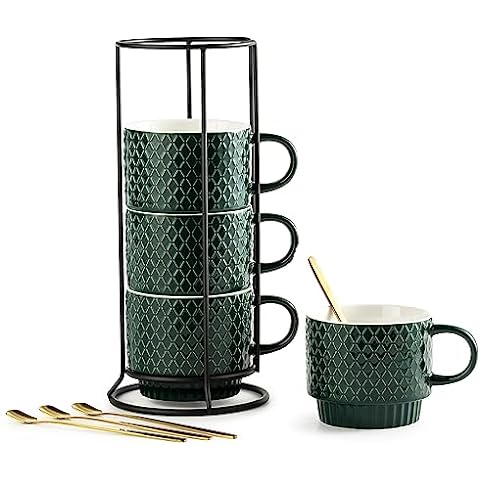 Porcelain Stackable Coffee Mug Set With Rack – The Top Home Products