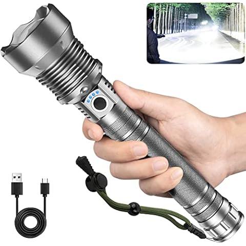 BERCOL Rechargeable LED Flashlights High Lumens, 100000 Lumens Super Bright  Powerful Flashlights, 5 Modes, Waterproof Flashlight for Emergencies,  Hiking Black