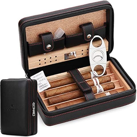  M TIME C CLUB Travel Leather Cigar Case - Premium Cedar Wood  and Brown Leather Cigar Humidor - Cutter, Lighter, Humidifier, Portable  Cigar Box - Classical Cigar Case for Gentlemen 