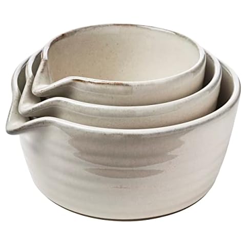 Mora Ceramic Large Mixing Bowls - Set of 2 Nesting 5.5 & 3.6 qt Vanilla  White