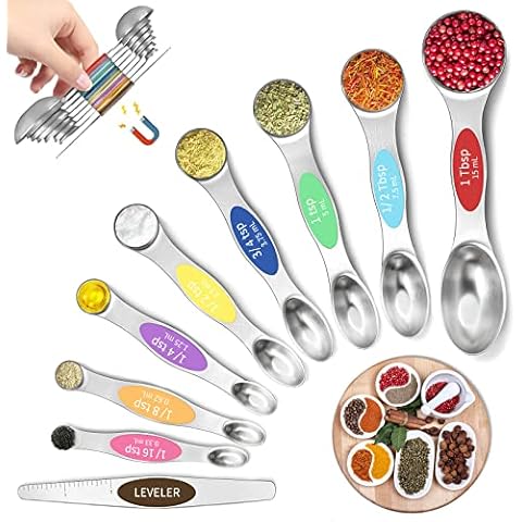 Measuring Spoons to Magnetic Measuring Spoons Set, Stackable Teaspoons  Tablespoons,Stainless Steel,Double-sided Marked,Kitchen Gadgets Set of 8  (Multicolor) 
