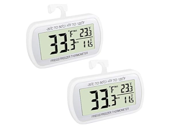 AMIR Fridge Thermometer, Digital Thermometer for Refrigerator Freezer  Thermometer LCD Display Max/Min Function Refrigerator Thermometer for Home  Restaurants Cafes Bars (Silver 2 Pack) 