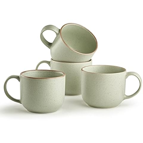 Elanze Designs Tall Ribbed Raw Clay Bottom Grey 16 Ounce Ceramic Coffee Mugs Set of 4