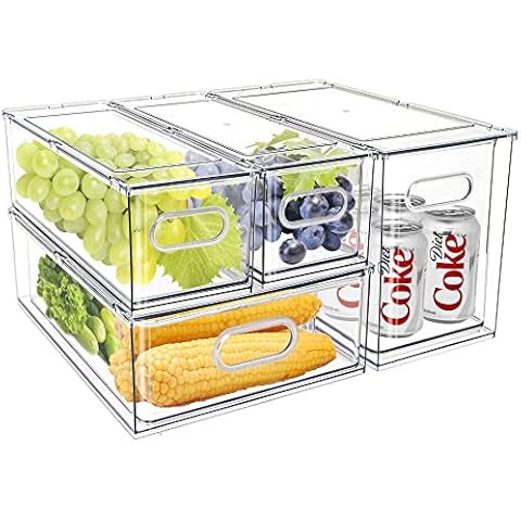 MANO 2Pack Clear Fridge Drawers Pull Out Stackable Refrigerator Drawer  Organizer Bins Pantry Storage Box Plastic Food Containers for Kitchen  Bathroom