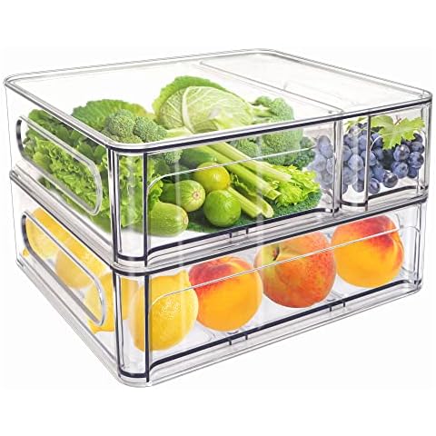 Mano 2Pack Clear Fridge Drawers Pull Out Stackable Refrigerator 2pack-L