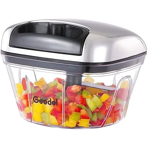 Geedel Manual Vegetable Chopper, Stainless Steel Blade, Fast Chopping and Easy Cleaning, Dishwasher Safe, Mince & Chopper, Size: Small, Red