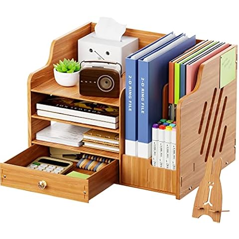 Marbrasse Desk Organizer with File Holder, 5-Tier Paper Letter Tray  Organizer with Drawer and 2 Pen Holder, Mesh Desktop Organizer and Storage  with