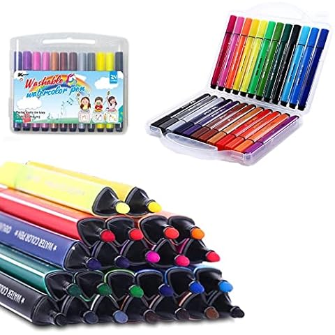 Kekelele Dual Tip Markers for Kids, Washable Set, Art with Stand Portable  Box, Gift For Kids (24 Colours)
