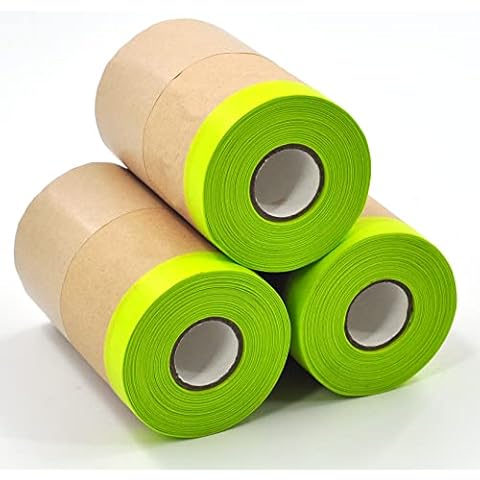 Pre-Taped Masking Paper for Painting - 12 inch x 50 Feet Tape and Drape Painters Paper, Paint Adhesive Protective Paper Roll for Covering Skirting