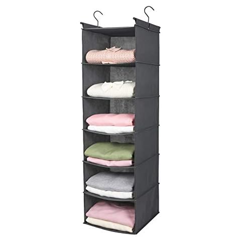 Hanging Closet Organizer 6 Shelf, Hanging Shelves for Closet with 3  Removable Drawers & Side Pockets, Hanging Shelf Organizer for Bedroom or  Garment Rack, 12'' x 12'' x 43.3'', Dark Gray