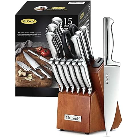BRODARK Kitchen Knife Set with Block, Ultra Sharp 15 PCS German