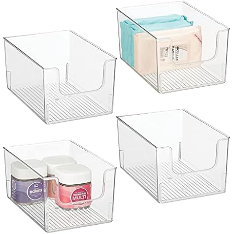 mDesign Small Modern Plastic Storage Organizer Bin Basket with Handle for  Home Office Organization - Shelf, Cubby, Cabinet, and Closet Organizing  Decor - Ligne Collection - 4 Pack - White 