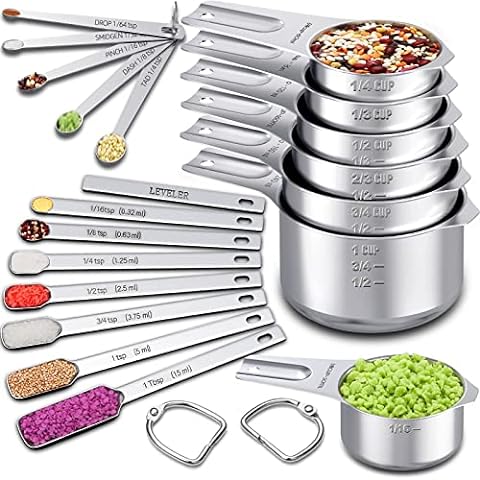 Chef Pomodoro Stainless Steel Measuring Cup Set, Nested and Stackable with 7 Pieces, Sturdy Extra-Long Handles with Lasered Markings and Sorting