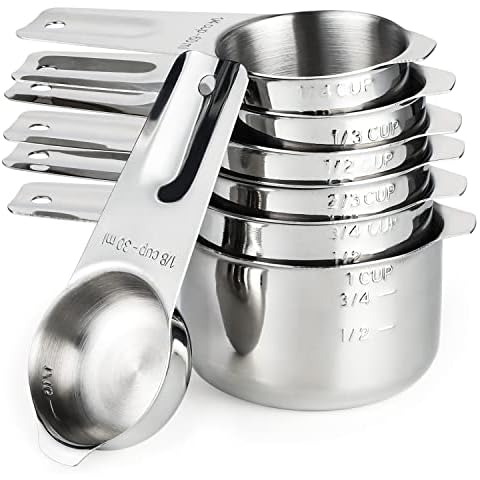 Measuring Cups Set of 7 with 1/8 Cup Coffee Scoop, 1Easylife Stainless  Steel Metal Measuring Cup, 7 Piece Stackable Set with