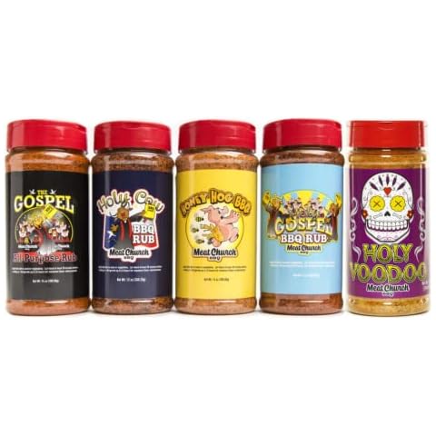 Meat Church BBQ Rub Combo: Holy Cow (12 oz) and Holy Gospel (14 oz) BBQ Rub and Seasoning for Meat and Vegetables, Gluten Free, One Bottle of Each