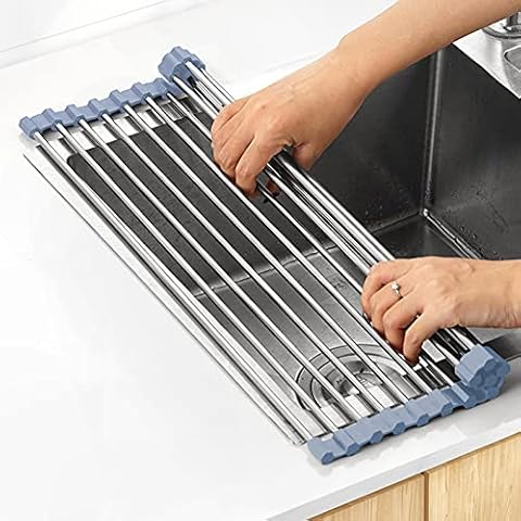 Worthyeah Dish Drying Rack - Over The Sink Dish Drying Rack - Roll-Up Dish  Drying Rack for Kitchen Sink - Stainless Steel Sink Drying Rack - Kitchen