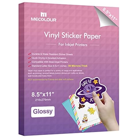 MECOLOUR Printable VINYL Holographic Sticker Paper for Inkjet Printer - 30  Sheets 8.5 x 11, for Cricut, Waterproof,Dries Quickly, Vivid Colors