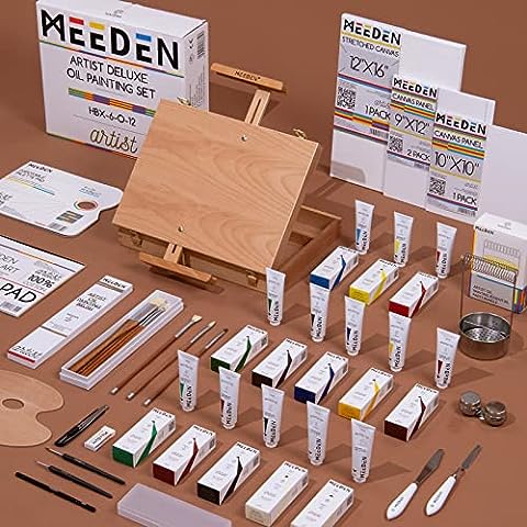 Modera large deluxe artist painting set, 139-piece professional art paint  supplies kit w/aluminum field & wood table easel for adult