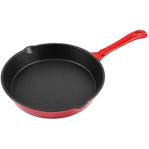 Lava Enameled Cast Iron Round Skillet with Loop Handles and Glass Lid - 9.5  Inch Diameter, Three Layers of Enamel Coated Oven and Grill Safe Frying