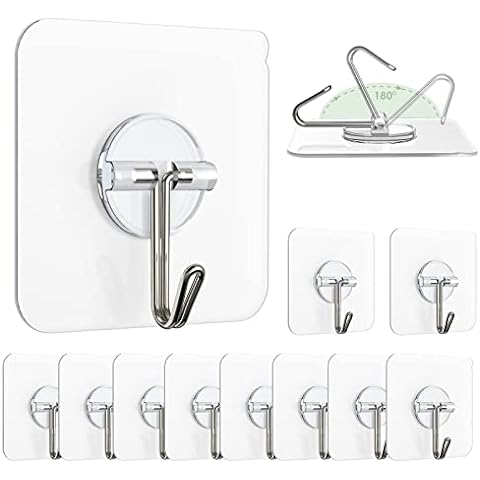 Adhesive Hooks, 32 Pack 33lb(Max) Sticky Hooks, Transparent Reusable Removable Adhesive Hooks for Hanging, Wall Hooks for Hanging Can Be Use for