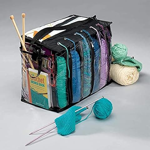 Knitting Tote Bag with Pockets for WIP Projects, Yarn Storage Organizer Bag  for