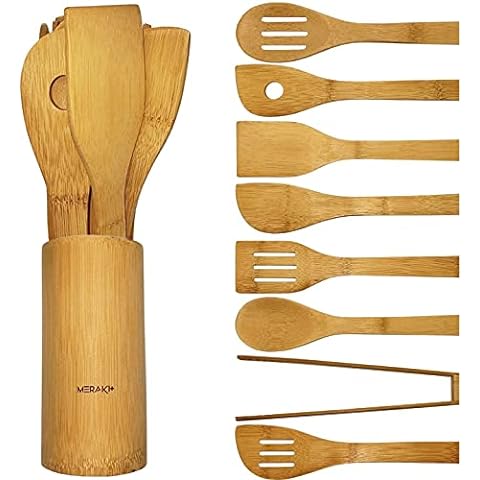 JB Home Collection 4565, Large Spatula Set Spatulas for Non Stick Cookware Eco-Friendly Bamboo Wooden Kitchen Utensil Set, Pack of 2