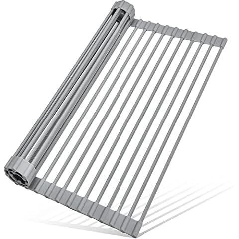 Tomorotec Triangle Roll-Up Dish Drying Rack for Sink Corner Small Foldable Stainless Steel Over The Sink Multipurpose Kitchen