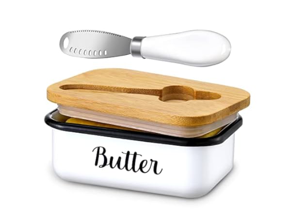 Butter Dish with Lid for Countertop, AISBUGUR Metal Butter Keeper with  Stainless Steel Multipurpose Butter Knife, Large Butter Container with  Double