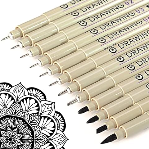 YISAN Black Drawing Pens,Fineliner Ink Pens,Set of 12 Micro-Pens