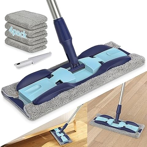 Microfiber Mop Hardwood Floor Mop for Floor Cleaning- MEXERRIS Wood Floor  Mop with 4X Reusable Pads, Dust Wet Mops with Adjustable Handle Flat Mop