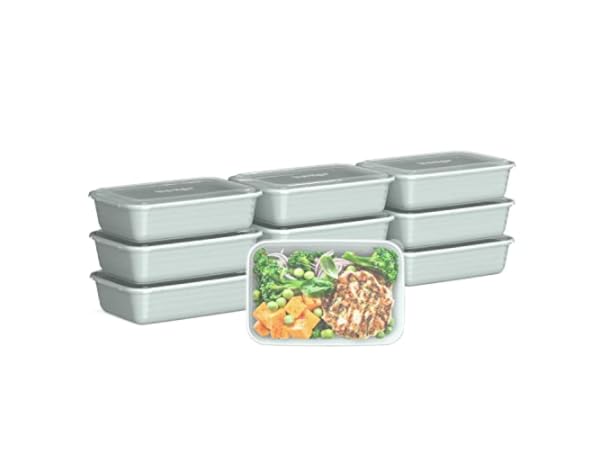 M MCIRCO Glass Meal Prep Containers 2 Compartments, 10-Pack 22 Oz, Gray