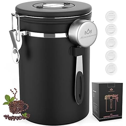 Bean Envy Coffee Canister - 22.5 oz Coffee Storage Container and Organizer  w/Stainless Steel Scoop, Date Tracker & Co2-Release Valve - Essential