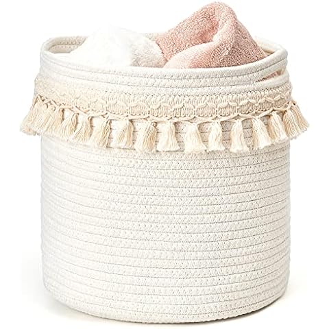 Macrame Storage Basket Boho Decor Bathroom Basket for Organizing, Woven  Decorative Basket Toilet Basket Tank Topper for Bathroom Decor Bedroom  Nursery Living Room Entryway (Set of 2, Ivory) Beige