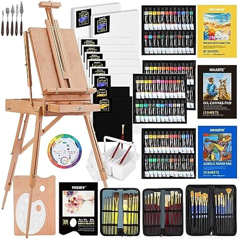 Large Deluxe Artist Painting Set, 139-Piece Professional Art Paint Supplies  Kit w/Aluminum Field & Wood Table Easel for Adults, Acrylic, Oil 