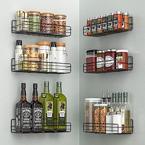 SpaceAid Spice Rack Organizer for Cabinet Door or Wall Mount (4 Pack) with  415 Spice Labels - Wood Hanging Seasoning Shelf for Cupboard Pantry or over