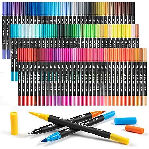 Caliart 34 Double Tip Brush Pens Art Markers, Artist Fine & Brush