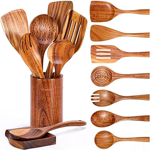 Wooden Spoons for Cooking 7-Piece, Kitchen Nonstick Bamboo Cooking Utensils  Set, Durable and Healthy Bamboo Wooden Spatula Spoon for Cooking, Eisinly